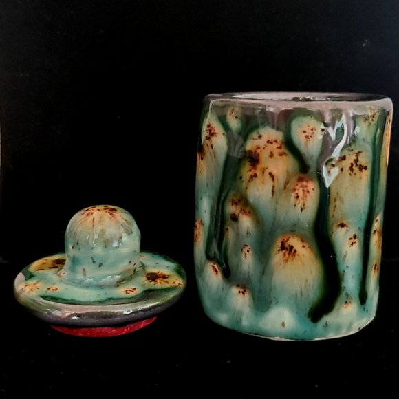Handmade Small Ceramic Stash Jar, turquoise and brown tone glaze - Picture 5 of 10